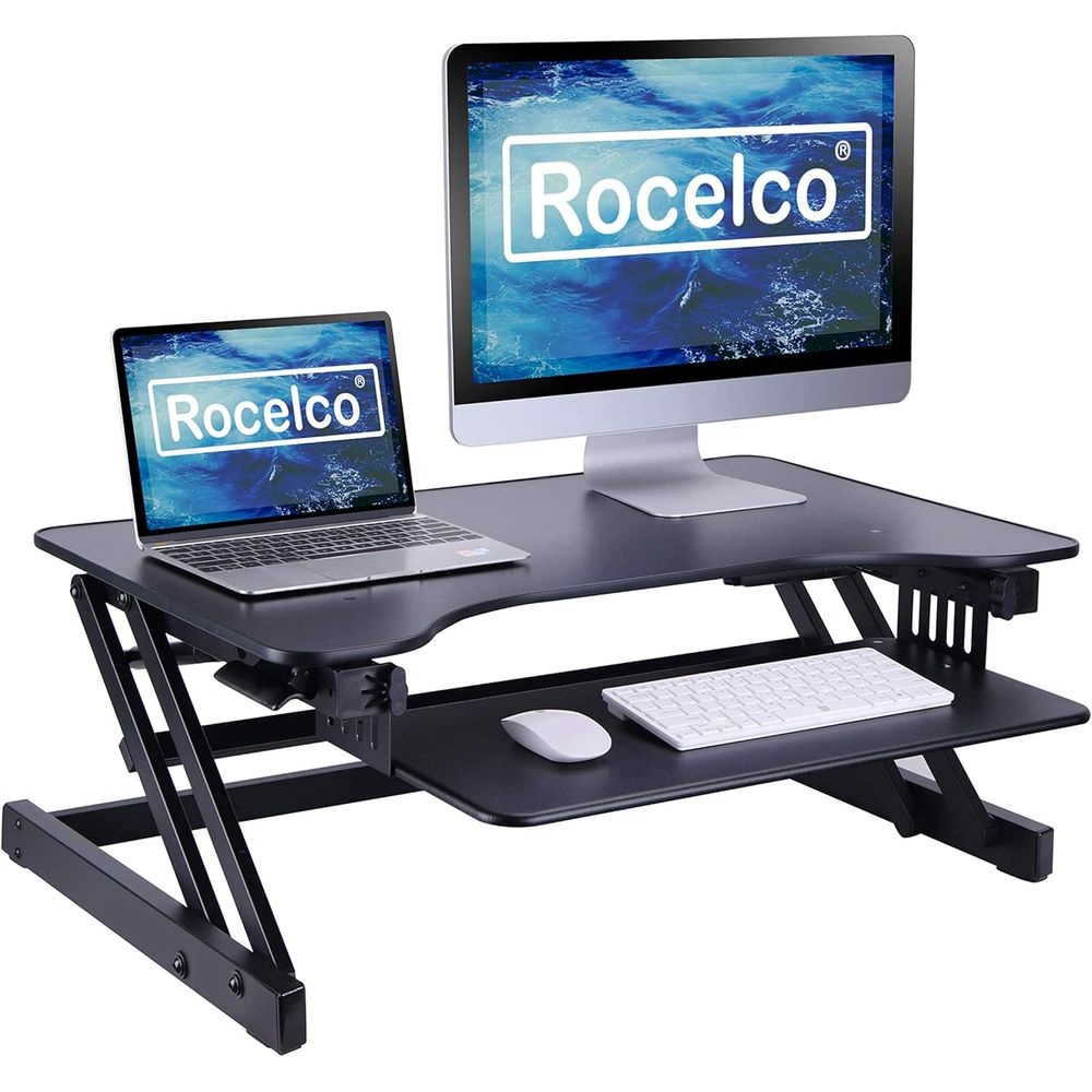 Desk Setup With Keyboard Tray - 32 Adjustable Standing Desk Converter with