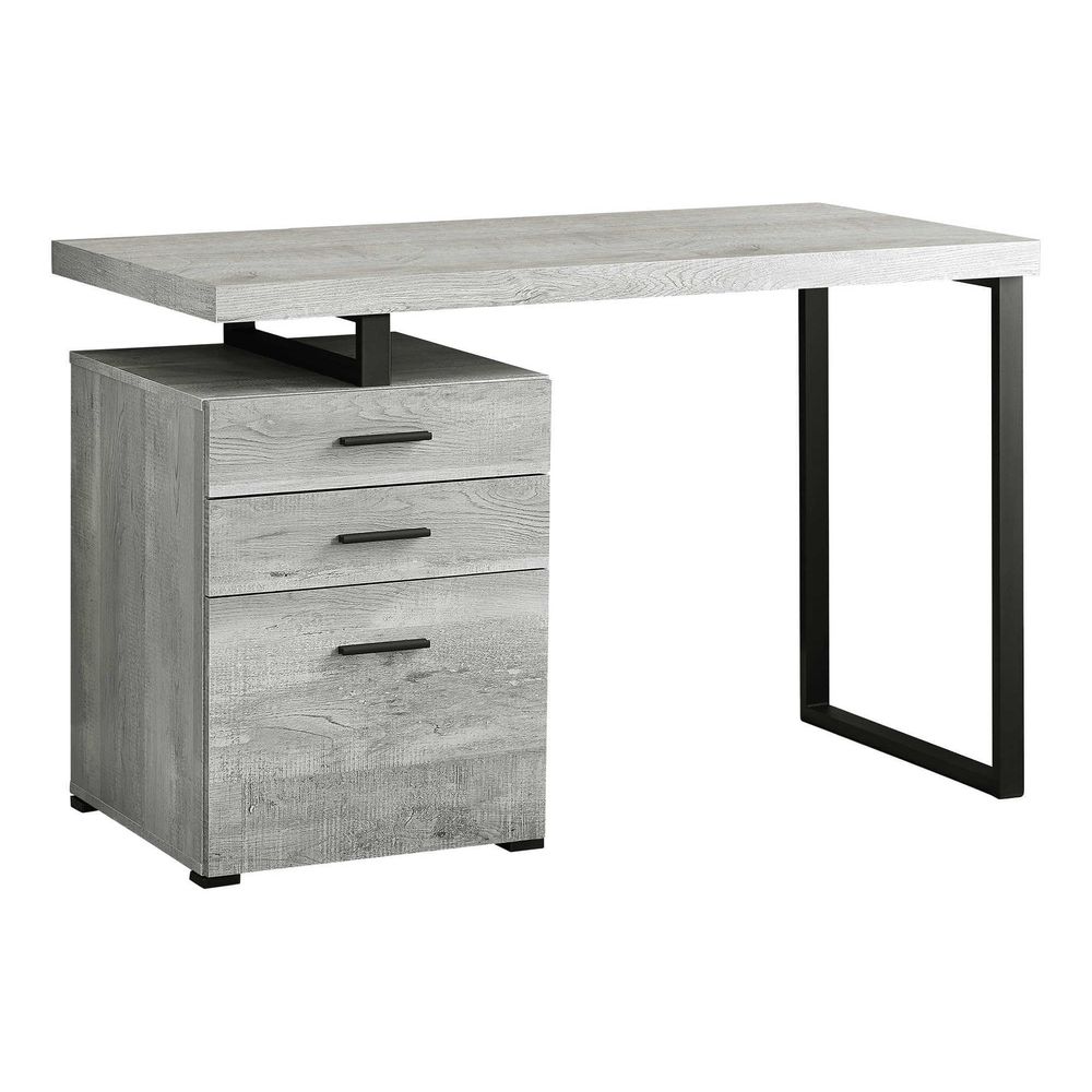 Desk Setup Grey - Computer Desk with File Cabinet Left