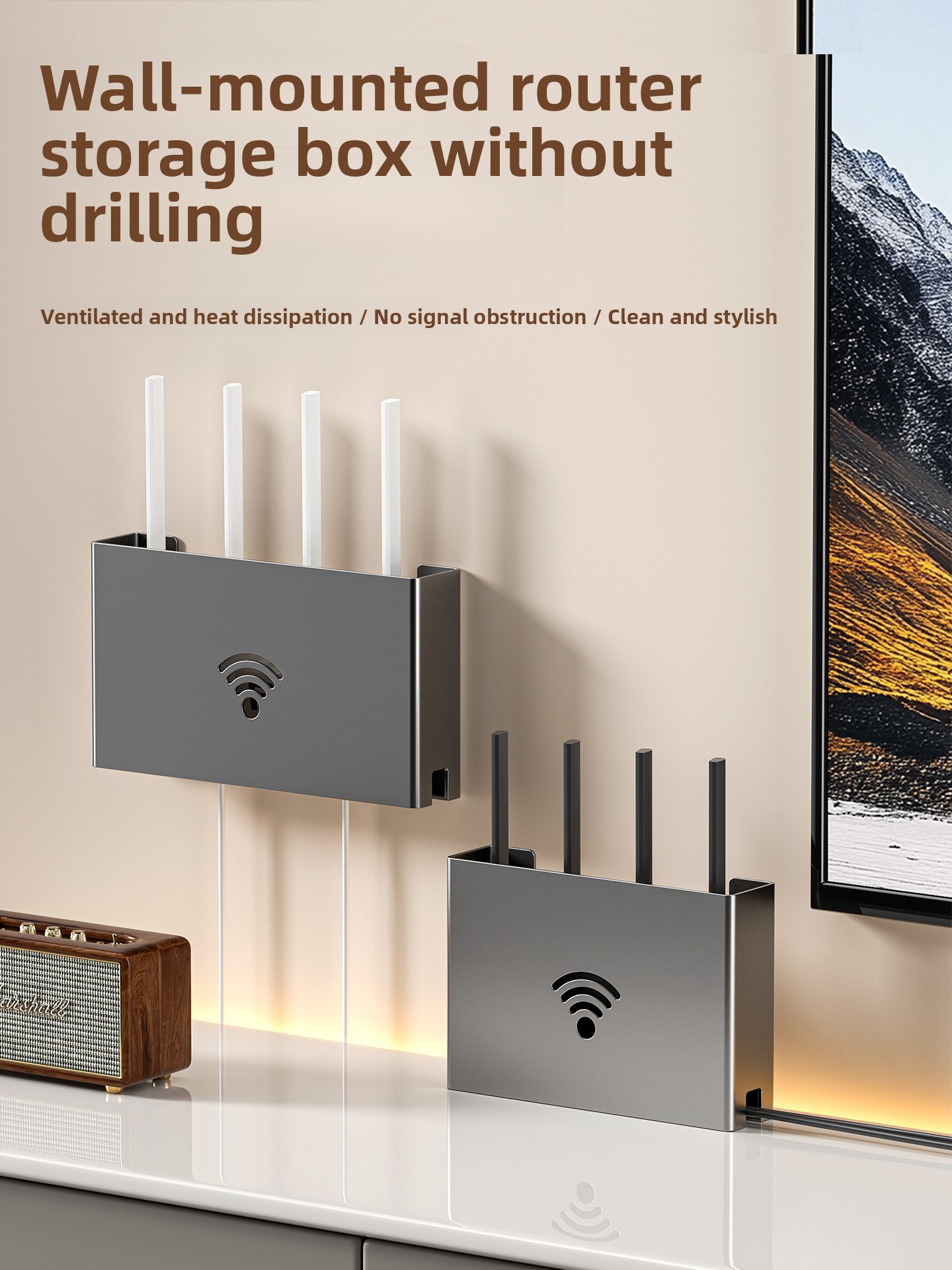 Cable Box Organizer - Wall-Mounted Router Storage Box Cover TV