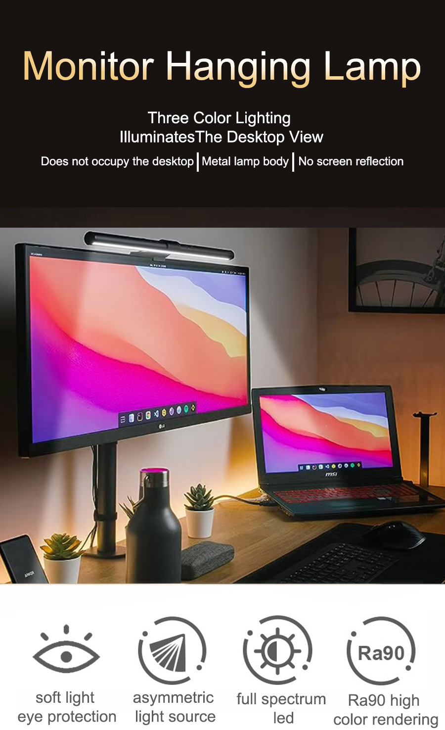 Yellow Desk Setup - LED Monitor Hanging Desk Light –