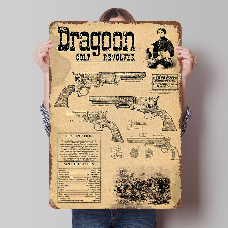 Desk Setup Poster - Colt Dragoon Revolver Printed Poster Customized
