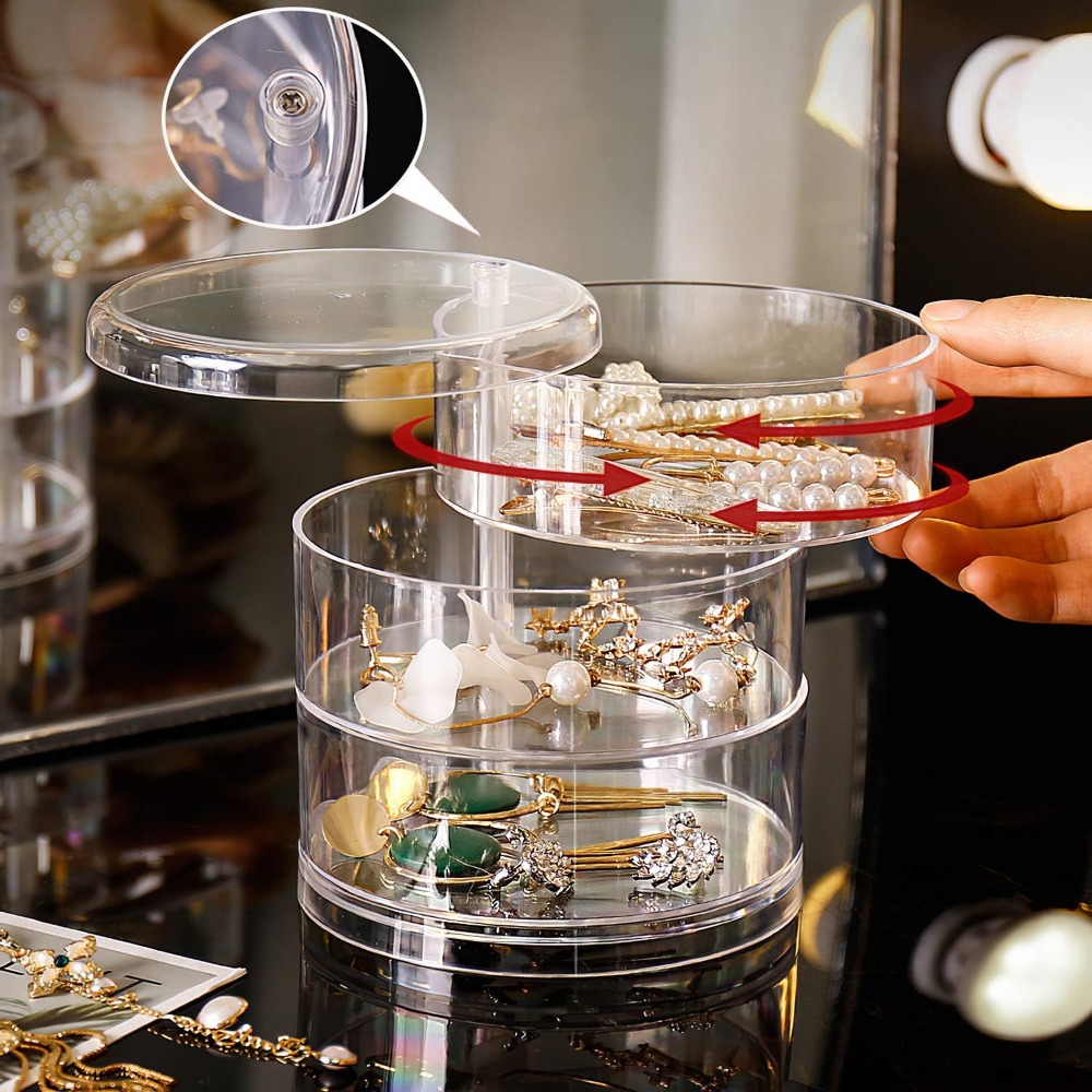 Cable Box Organizer - 360 Rotating Jewelry Organizer Clear Plastic