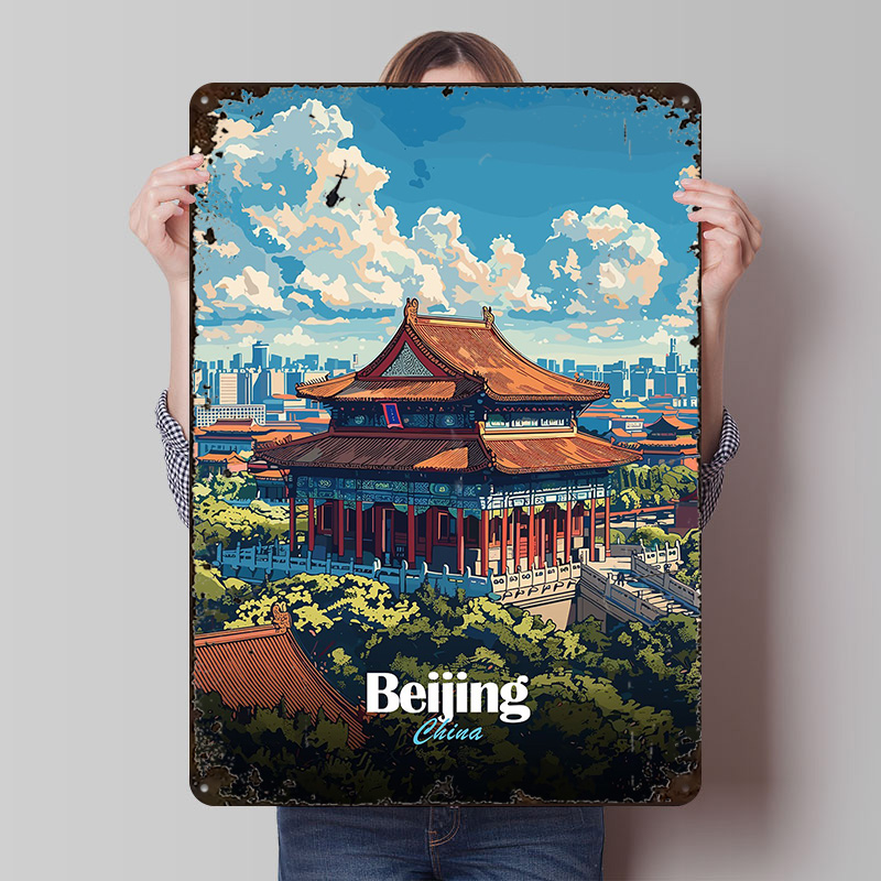Desk Setup Poster - Beijing Cityscape Printed Poster Retro Vintage