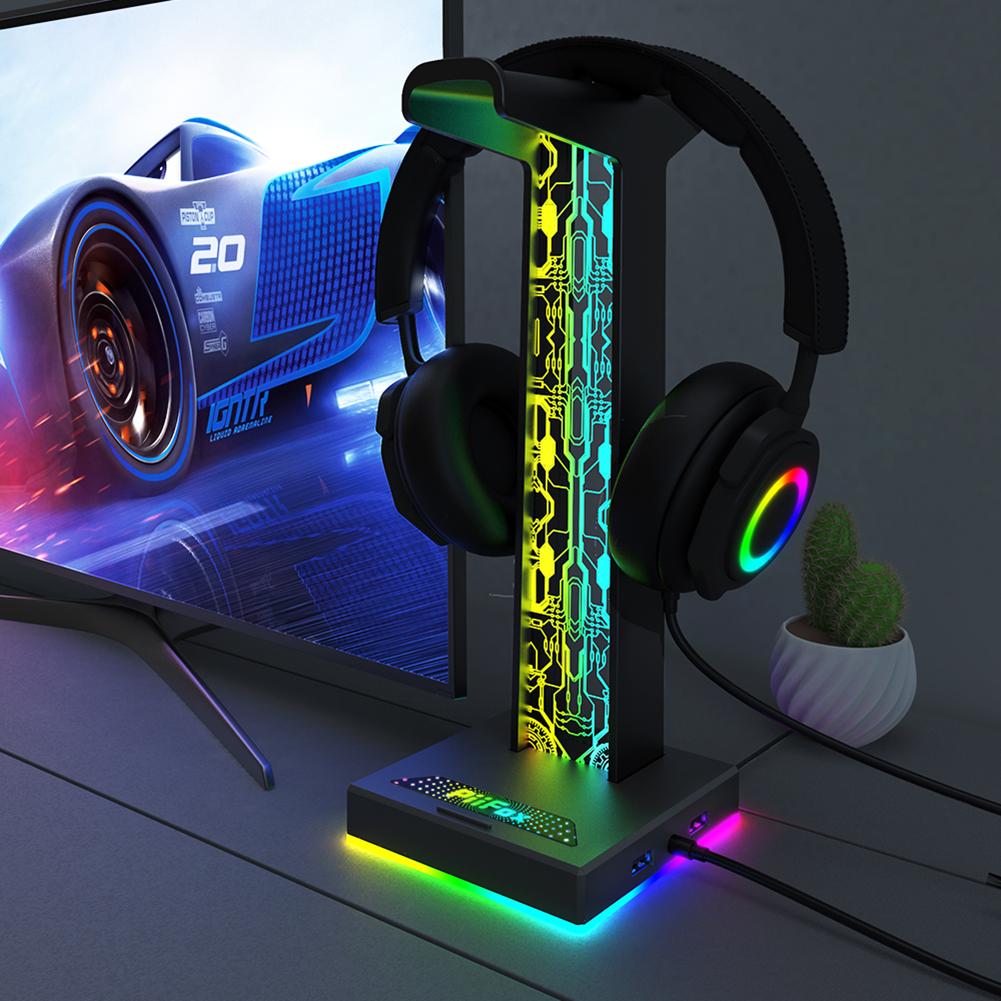 Headphone Hook Under - RGB Gaming Headphone Stand Dual USB