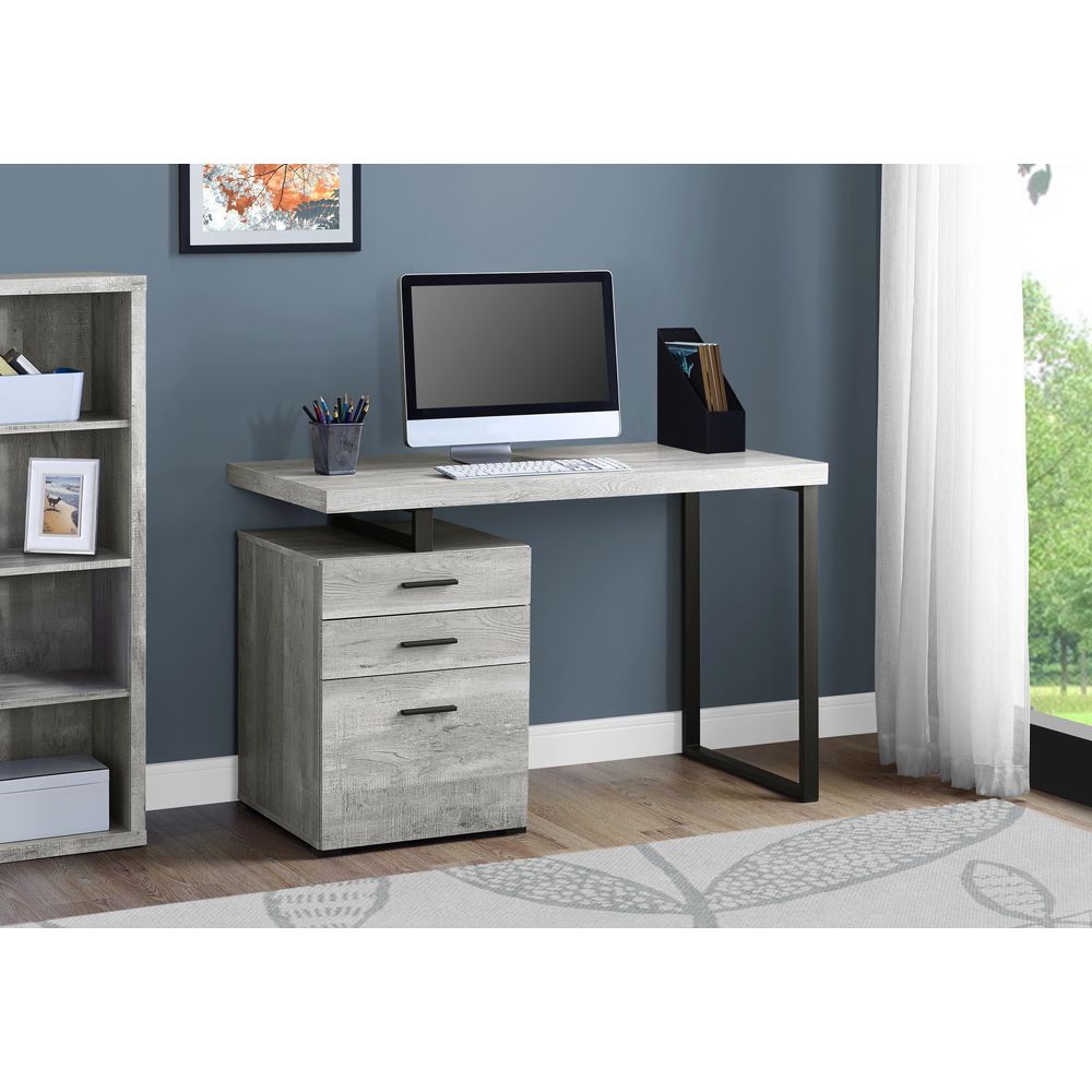 Computer Desk with File Cabine - Desk Setup Grey ulasan dan harga