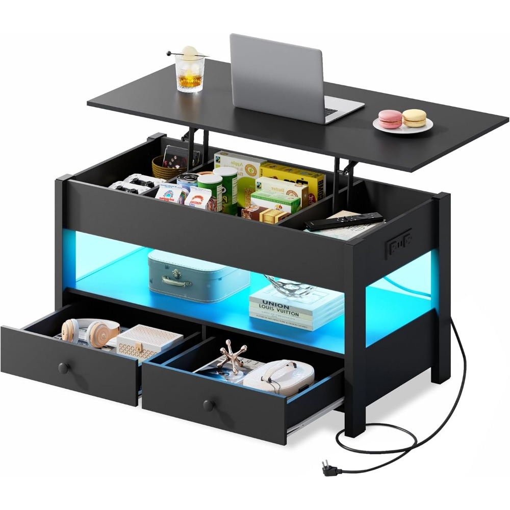 WLIVE Black Lift Top Coffee Ta - Desk Setup Shelves ulasan dan harga