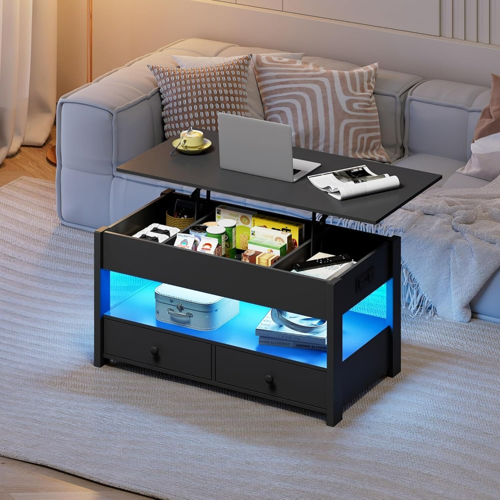 WLIVE Black Lift Top Coffee Ta - Desk Setup Shelves ulasan dan harga