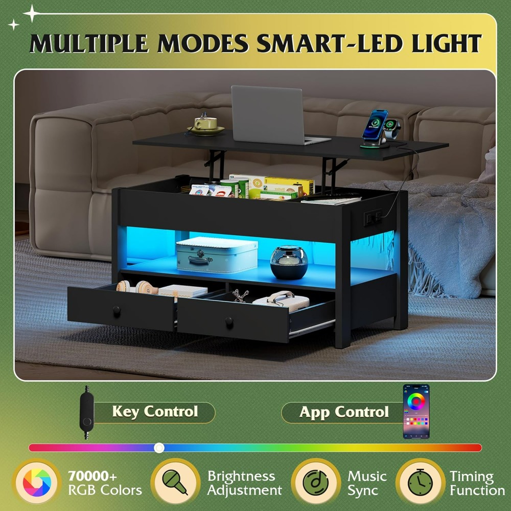 WLIVE Black Lift Top Coffee Ta - Desk Setup Shelves ulasan dan harga
