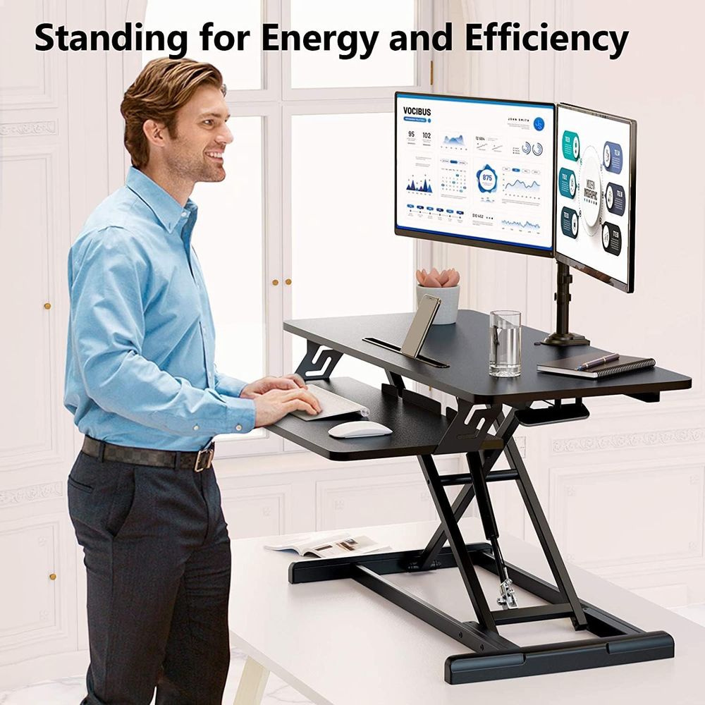 Height-Adjustable Standing Des - Desk Setup With Keyboard Tray ulasan dan harga
