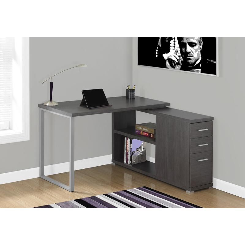 L-Shaped Computer Desk for Hom - Desk Setup Grey ulasan dan harga