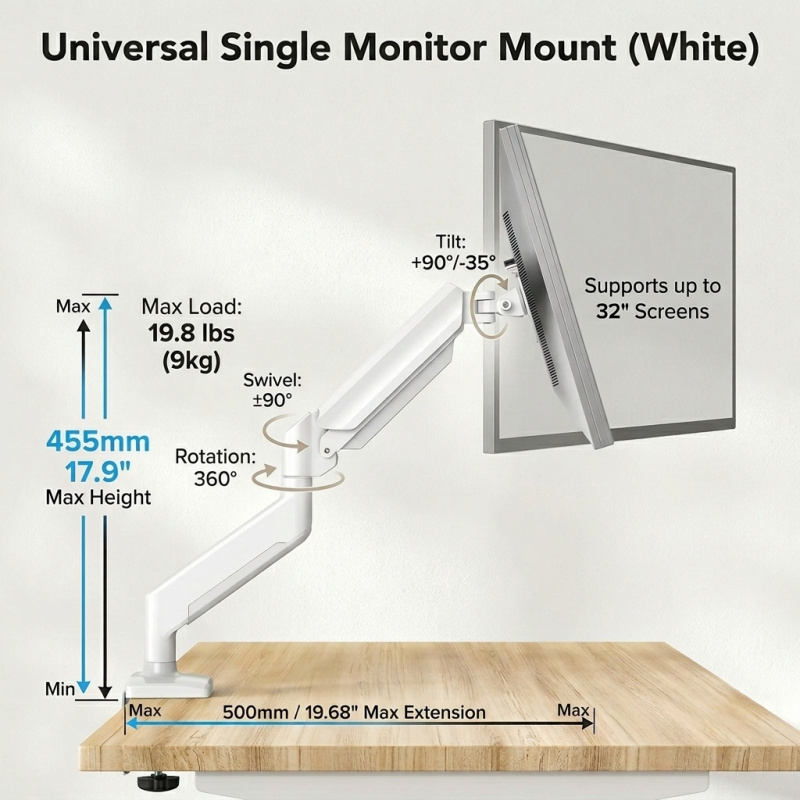 Universal Monitor Arm & Brazo  - Desk Setup White ulasan dan harga