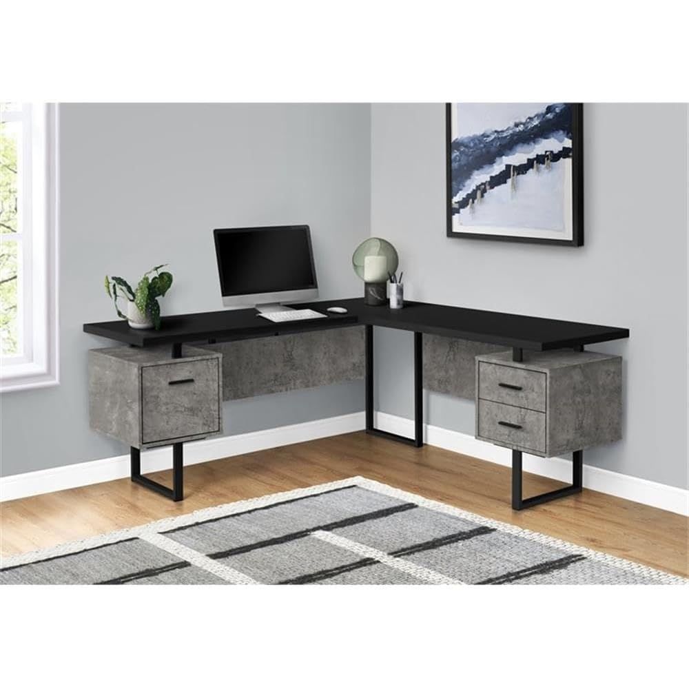 L-Shaped 70 Computer Desk with - Desk Setup Grey ulasan dan harga