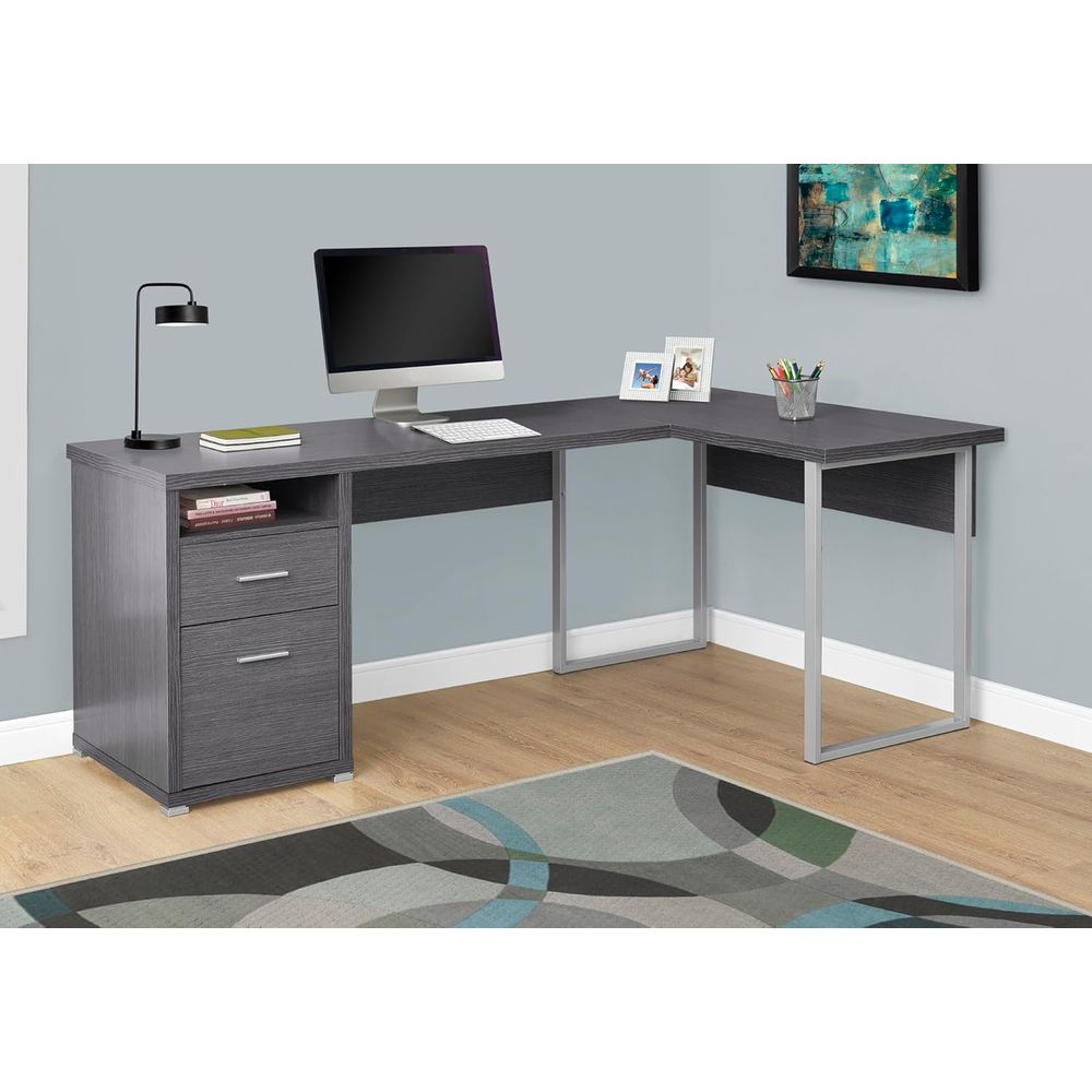 80 L-Shaped Home Office Desk w - Desk Setup Grey ulasan dan harga