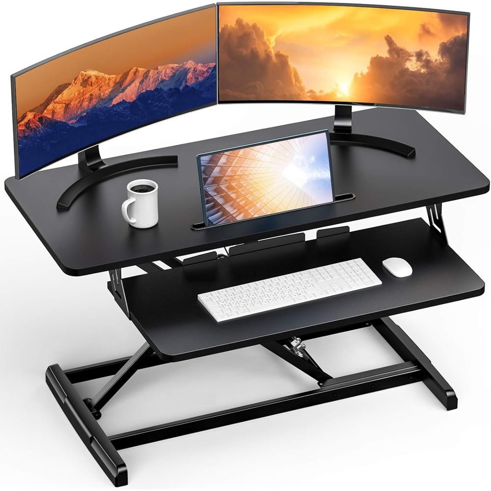 Height-Adjustable Standing Des - Desk Setup With Keyboard Tray ulasan dan harga