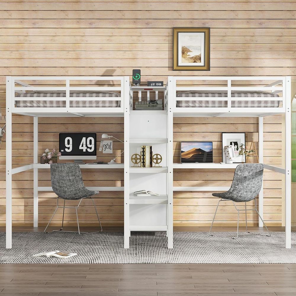 Twin Size Metal Bed with Desk, - Desk Setup Shelves ulasan dan harga
