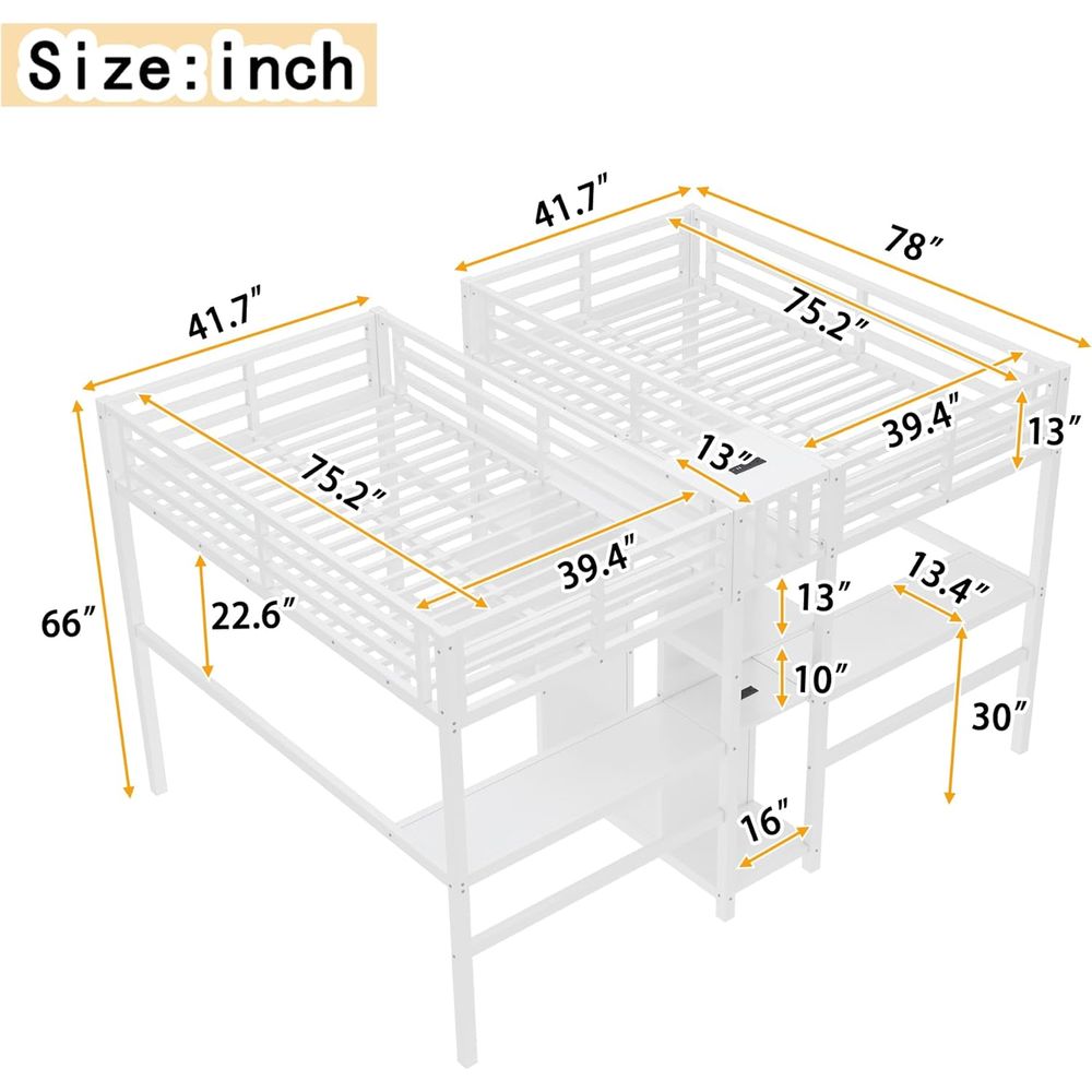 Twin Size Metal Bed with Desk, - Desk Setup Shelves ulasan dan harga