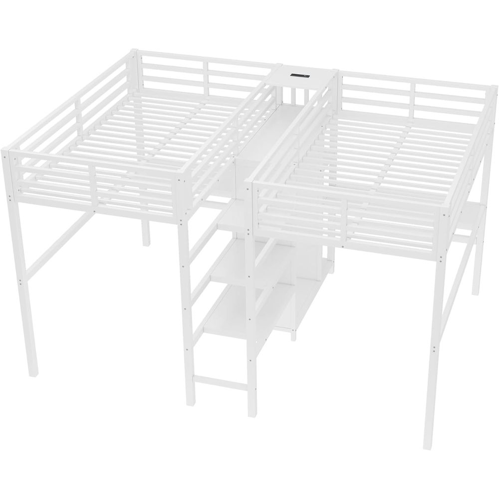 Twin Size Metal Bed with Desk, - Desk Setup Shelves ulasan dan harga