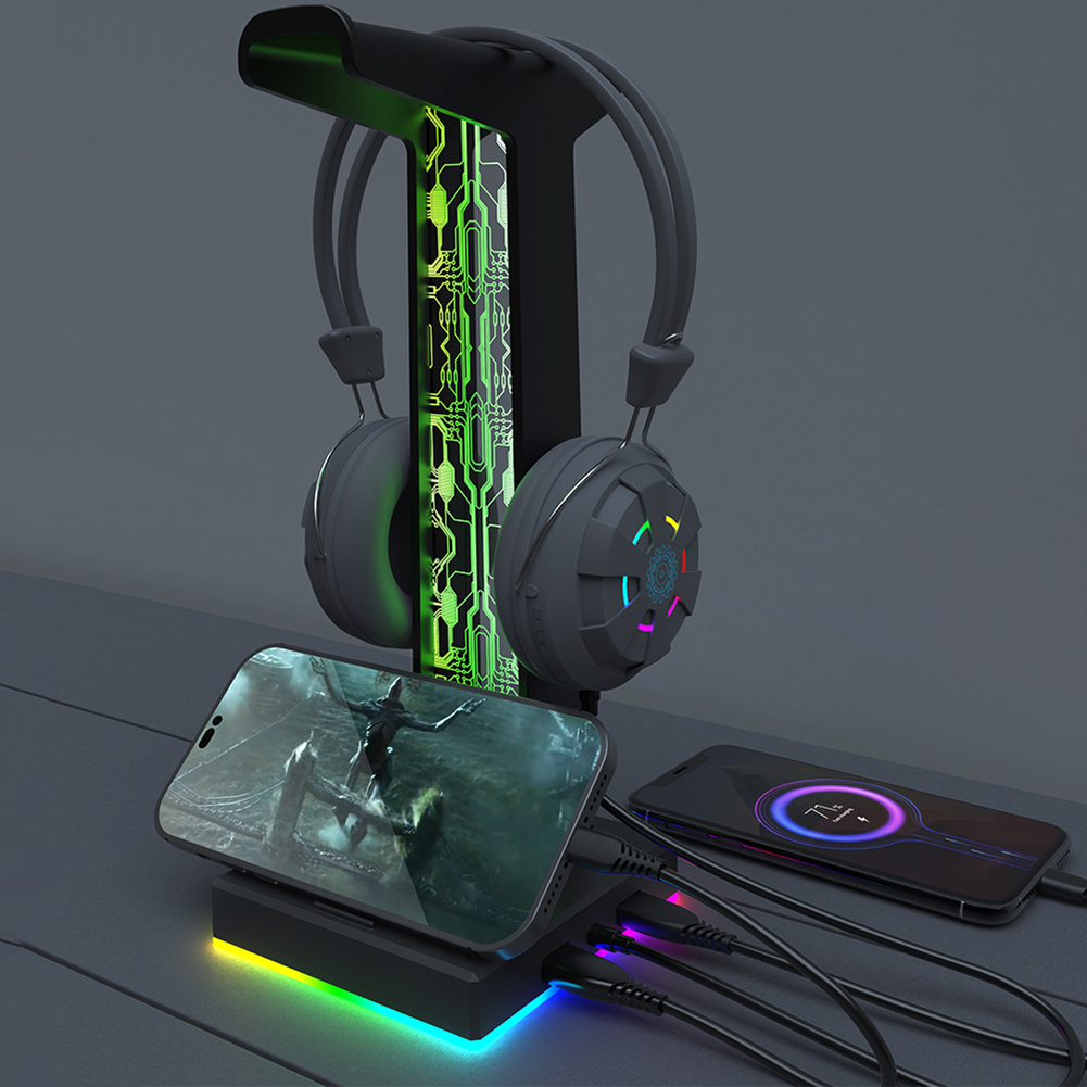 RGB Gaming Headphone Stand Dua - Headphone Hook Under ulasan dan harga