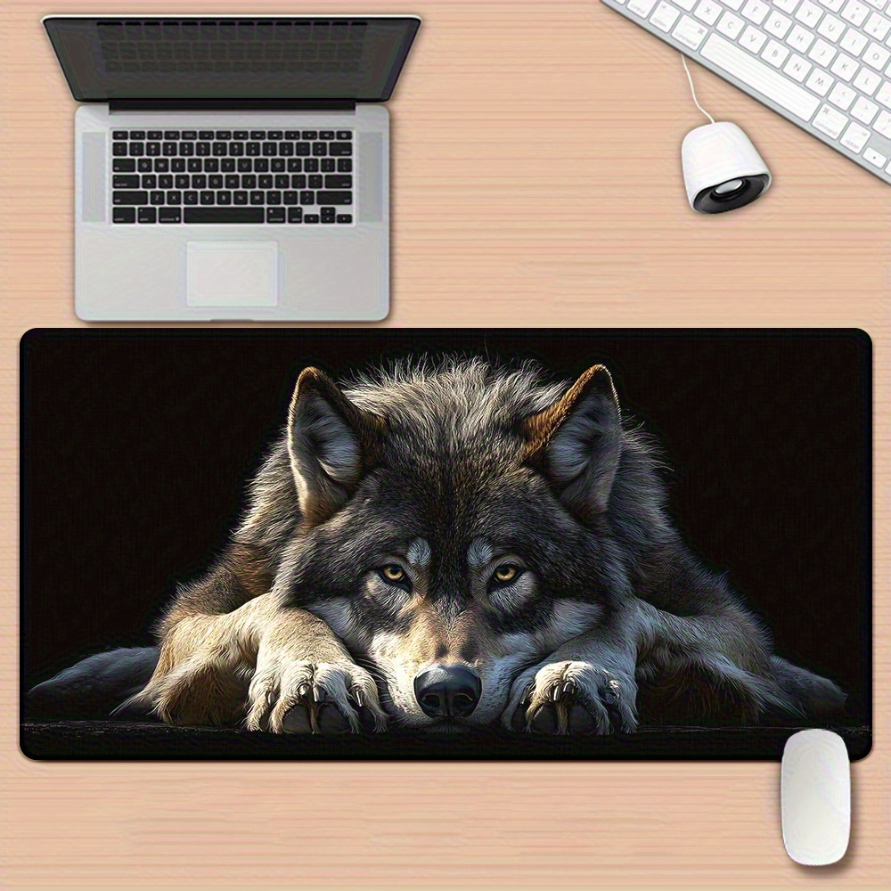 Wild Grey Wolf on Black Backgr - Desk Setup Grey ulasan dan harga