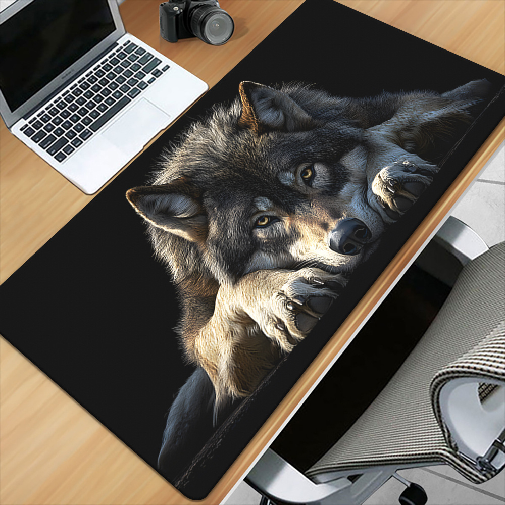 Wild Grey Wolf on Black Backgr - Desk Setup Grey ulasan dan harga