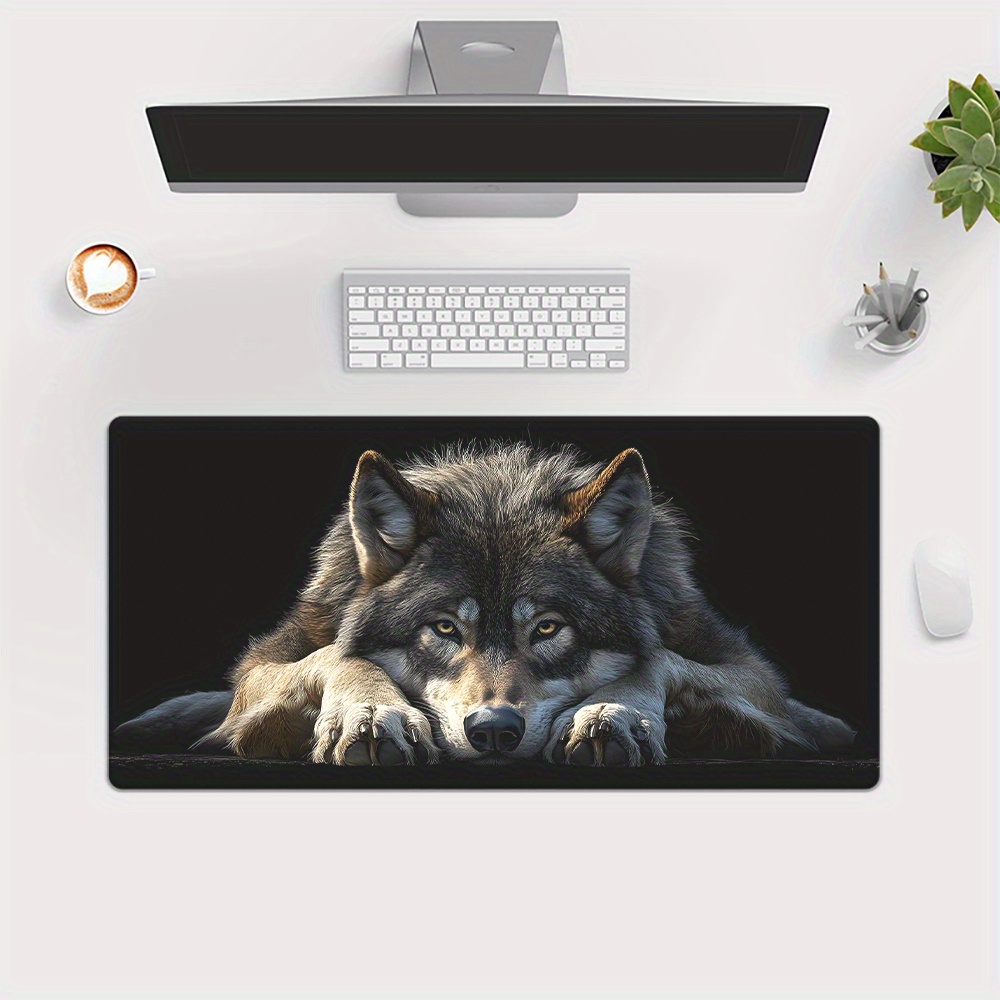 Wild Grey Wolf on Black Backgr - Desk Setup Grey ulasan dan harga