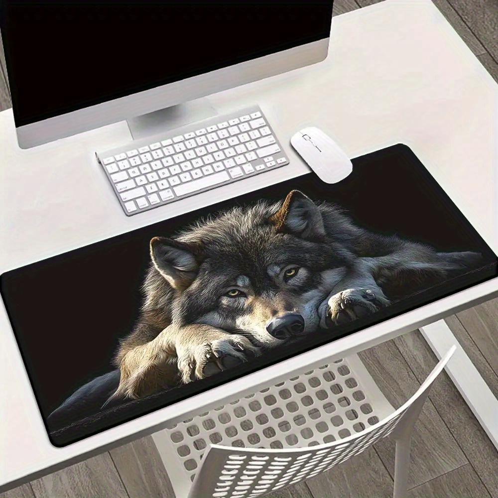 Wild Grey Wolf on Black Backgr - Desk Setup Grey ulasan dan harga