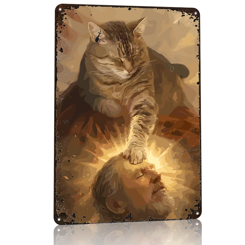 Cat Blessing a Man Tinplate Po - Desk Setup Poster ulasan dan harga