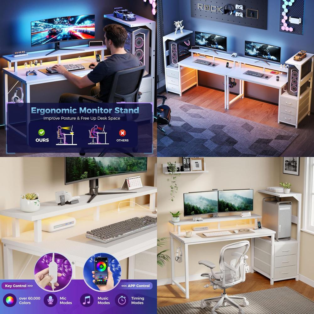 White 52 L-Shaped Gaming Desk  - Desk Setup White ulasan dan harga