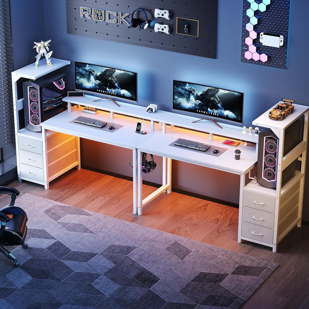 White 52 L-Shaped Gaming Desk  - Desk Setup White ulasan dan harga