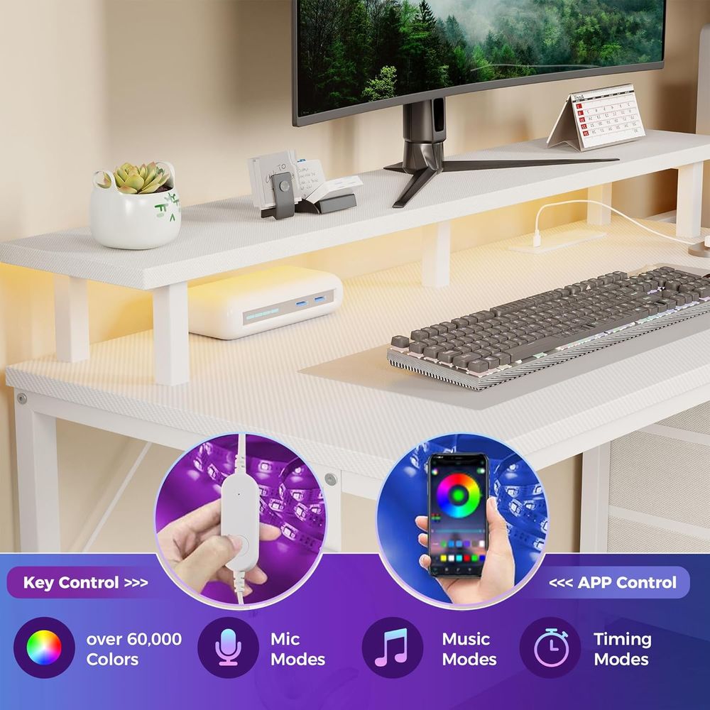 White 52 L-Shaped Gaming Desk  - Desk Setup White ulasan dan harga